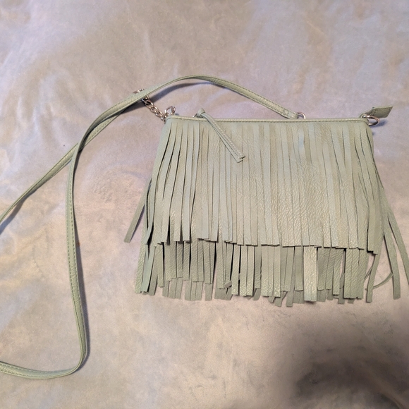 Fringe Leather Style Crossbody Bag - Sage Green - Picture 1 of 5